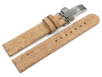 Veganes Uhrenarmband Kippfaltschließe aus Kork natur 22mm Stahl