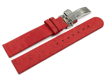 Veganes Uhrenarmband Kippfaltschließe aus Kork rot 12mm Stahl