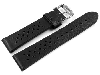 Uhrenarmband atmungsaktiv gelocht schwarz aus Leder 20mm Stahl