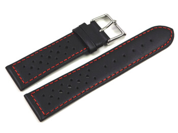 Uhrenband Leder Style schwarz rote Naht 18mm Schwarz