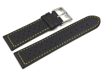 Uhrenband Leder Style schwarz gelbe Naht 20mm Schwarz