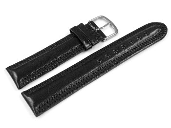Uhrenarmband leicht glänzendes Leder schwarz mit Zickzack Naht 22mm Schwarz