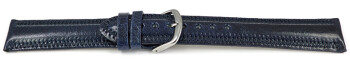 Uhrenarmband leicht glänzendes Leder dunkelblau mit Zickzack Naht 24mm Schwarz