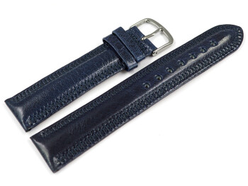 Uhrenarmband leicht glänzendes Leder dunkelblau mit Zickzack Naht 24mm Schwarz