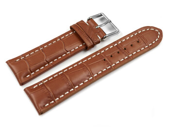 Uhrenband Leder stark gepolstert Kroko hellbraun 22mm Schwarz