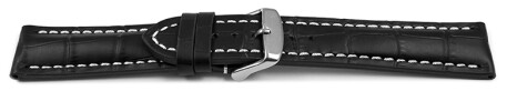 Uhrenband Leder stark gepolstert Kroko schwarz 22mm Schwarz