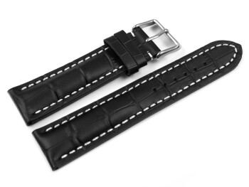 Uhrenband Leder stark gepolstert Kroko schwarz 24mm Schwarz
