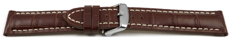 Uhrenband Leder stark gepolstert Kroko dunkelbraun 23mm Schwarz