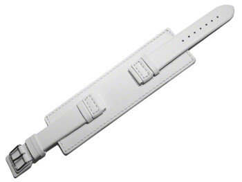 Uhrenarmband Leder Voll-Unterlage weiß 18mm Schwarz