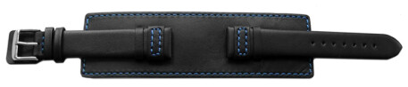 Uhrenarmband Leder schwarz Unterlage blaue Naht 18mm Schwarz