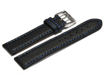 Uhrenarmband Leder schwarz blaue Naht 18mm Schwarz