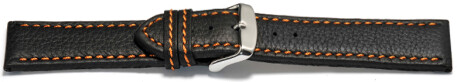 Uhrenarmband Leder schwarz orange Naht 22mm Schwarz