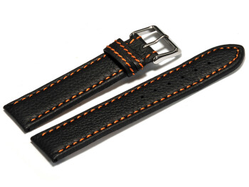 Uhrenarmband Leder schwarz orange Naht 22mm Schwarz