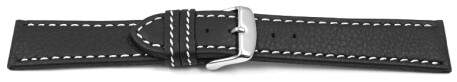 Uhrenarmband Leder schwarz weiße Naht 20mm Schwarz