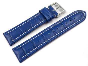 Uhrenarmband gepolstert Kroko Prägung Leder blau 20mm Schwarz