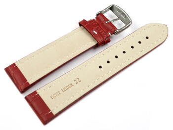 Uhrenarmband gepolstert Kroko Prägung Leder rot 18mm Schwarz