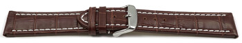 XL Uhrenarmband gepolstert Leder Kroko Prägung dunkelbraun 20mm Schwarz