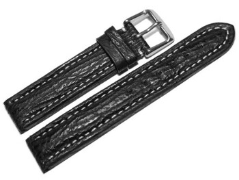 Uhrenarmband gepolstert echt Hai schwarz 20mm Schwarz