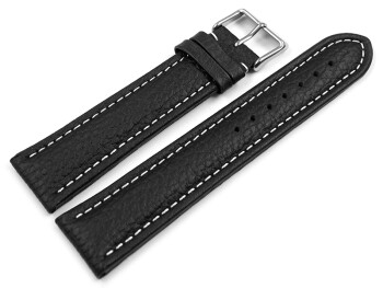 XL Uhrenband echtes Leder gepolstert genarbt schwarz weiße Naht 22mm Schwarz