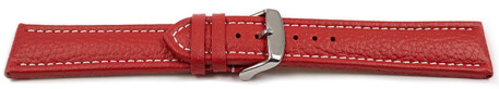 XL Uhrenband echtes Leder gepolstert genarbt rot weiße Naht 24mm Schwarz