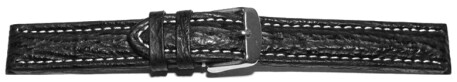 XL Uhrenarmband gepolstert echt Hai schwarz 18mm Schwarz