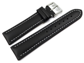XL Uhrenarmband Leder Glatt schwarz 24mm Schwarz