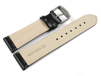 Uhrenarmband - echt Leder - doppelte Wulst - glatt - schwarz weiße Naht 20mm Schwarz