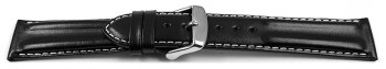 Uhrenarmband - echt Leder - doppelte Wulst - glatt - schwarz weiße Naht 24mm Schwarz
