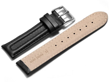 Uhrenarmband - echt Leder - doppelte Wulst - glatt - schwarz 20mm Schwarz