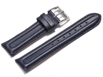 Uhrenarmband - echt Leder - doppelte Wulst - glatt - dunkelblau 22mm Schwarz