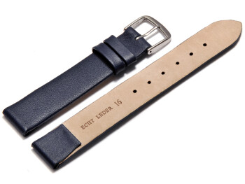 Uhrenarmband - echt Leder - mit Clip für feste Stege - dunkelblau 15mm Schwarz