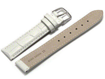 Uhrenarmband - echt Leder - Kroko Prägung - weiß - 16mm Schwarz