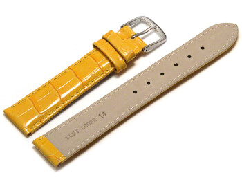 Uhrenarmband - echt Leder - Kroko Prägung - gelb - 20mm Schwarz