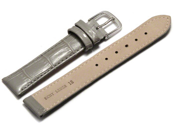 Uhrenarmband - echt Leder - Kroko Prägung - hellgrau - 16mm Schwarz