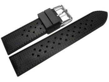 Uhrenarmband Silikon Carbon schwarz 22mm Schwarz