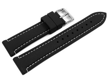 Uhrenarmband schwarz weiße Naht aus Silikon 22mm Schwarz