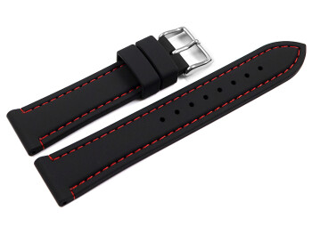 Uhrenarmband schwarz mit roter Naht aus Silikon 24mm Stahl