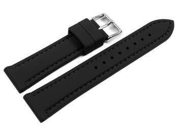Uhrenarmband schwarz mit schwarzer Naht aus Silikon 18mm Stahl