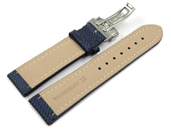 Uhrenarmband Kippfaltschließe HighTech Textiloptik blau 22mm Gold