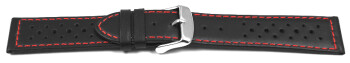 Schnellwechsel Uhrenarmband Leder Style schwarz rote Naht 18mm Schwarz