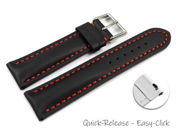 Schnellwechsel Uhrenarmband Leder stark gepolstert glatt schwarz rote Naht 18mm Schwarz