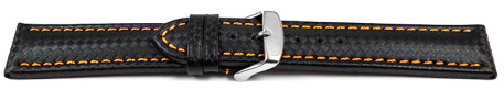 Schnellwechsel Uhrenarmband - Leder - Carbon Prägung - schwarz - orange Naht 20mm Schwarz