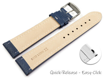 Schnellwechsel Uhrenband echtes Leder gepolstert genarbt blau Schwarz 22mm