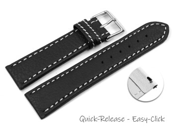 Schnellwechsel Uhrenarmband Leder schwarz weiße Naht 22mm Schwarz