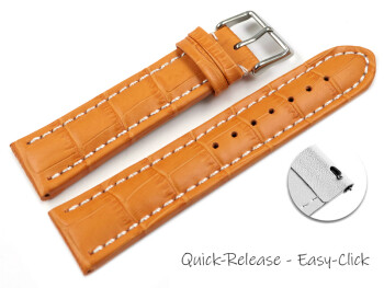 Schnellwechsel Uhrenarmband gepolstert Kroko Prägung Leder orange 22mm Schwarz