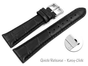 Schnellwechsel Uhrenarmband Leder Kroko Prägung schwarz 19mm Schwarz
