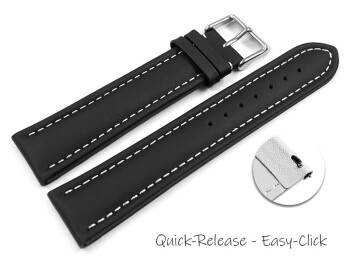 XL Schnellwechsel Uhrenarmband Leder Glatt schwarz 22mm Schwarz