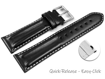 Schnellwechsel Uhrenarmband - echt Leder - doppelte Wulst - glatt - schwarz weiße Naht 18mm Schwarz