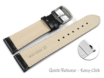 Schnellwechsel Uhrenarmband - echt Leder - doppelte Wulst - glatt - schwarz weiße Naht 18mm Schwarz