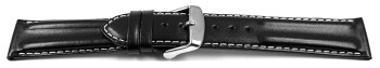 Schnellwechsel Uhrenarmband - echt Leder - doppelte Wulst - glatt - schwarz weiße Naht 20mm Schwarz